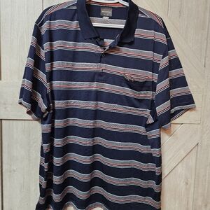 Greg Norman Navy Blue Striped Polo Shirt Size XL